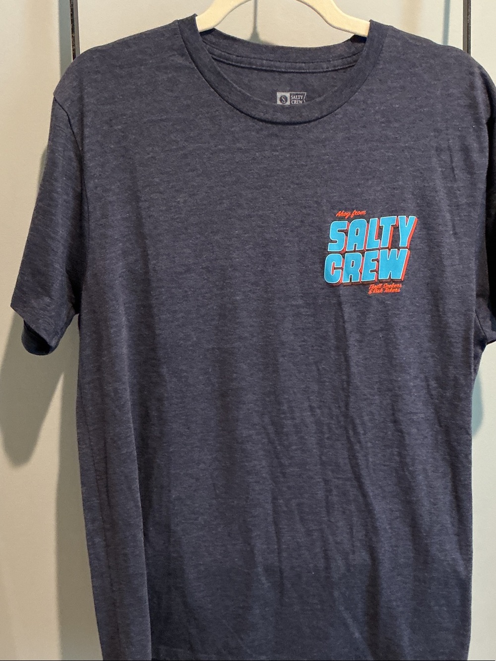 Salty Crew  Men"sHeather Navy Tee with Blue and Orange Logo
